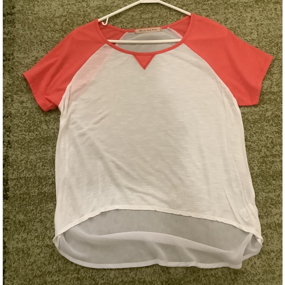 Blouse large women sheer coral and white